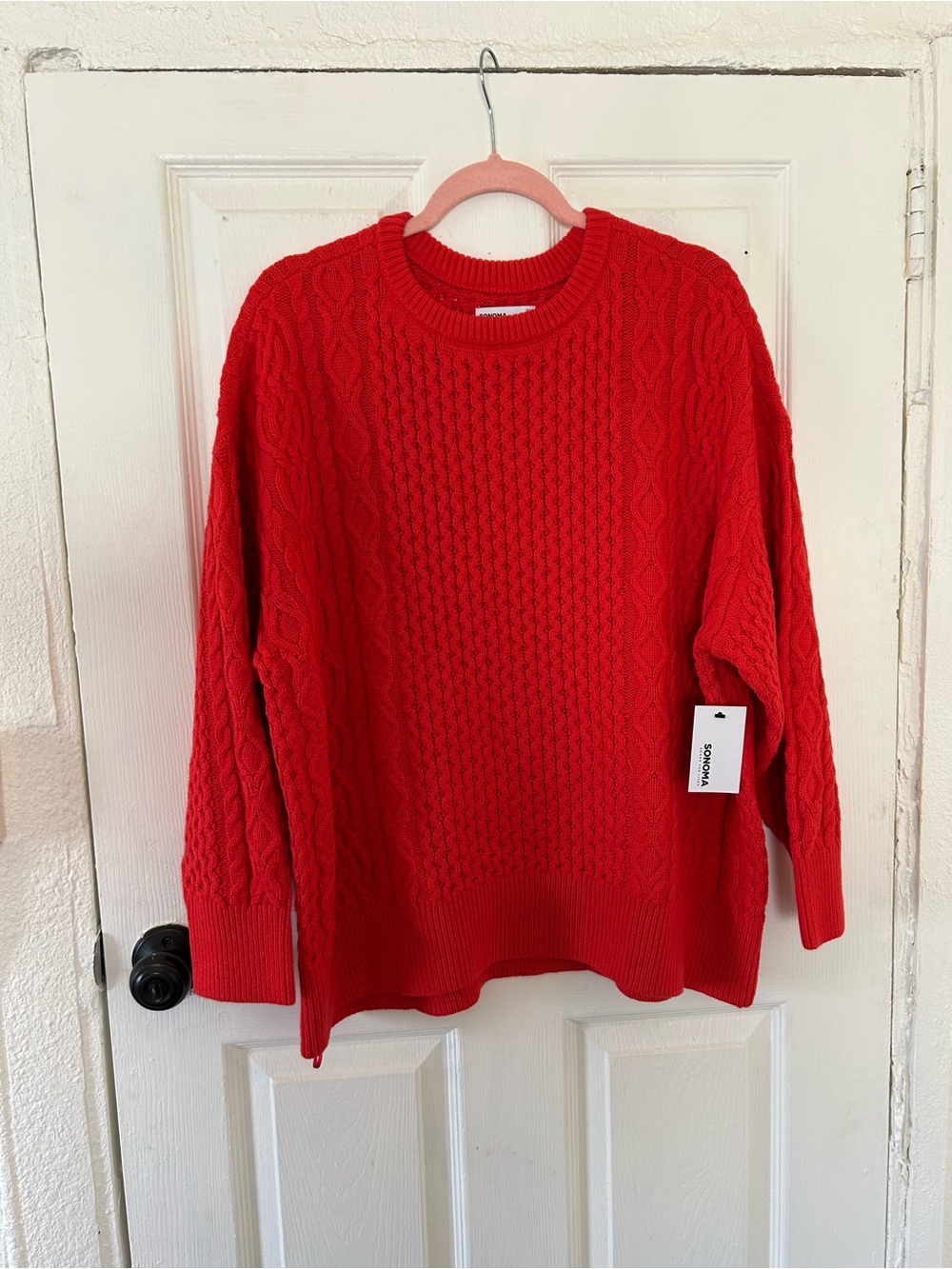 Women's Petite Large PL Sonoma Goods For Life Oversized Cable-Knit Sweater Red